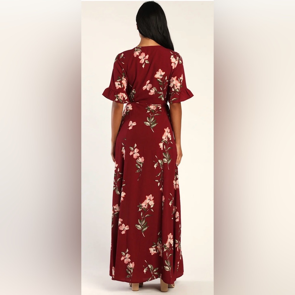 LULUS Burgundy Floral Maxi Dress S - Picture 3 of 8